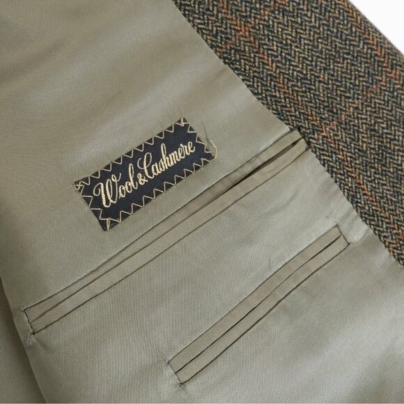 Ermenegildo Zegna Herringbone Tweed Blazer Wool Cashmere Brown Plaid 46 L EU 56 - Picture 7 of 13